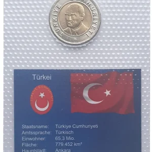 Türkei 1 Yeni Türk Lirasi Mustafa Kemal Atatürk 2005 Bimetall Münze Folie verschweist Sale
