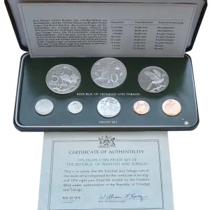 Highlight Trinidad and Tobago 1 Cent bis 10 Dollars Proof Set 1976 mit 2 Silbermünzen im Etui