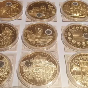 Schneller Versand 14 x Medaillen Historisches Deutschland Kupfer vergoldet 2009 Polierte Platte