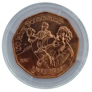 Weltweiter Versand 5 Euro Kupfer 150 Jahre Donauwalzer 2017 Bankfrisch aus Österreich