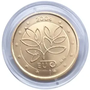 Billig 2 Euro Finnland 2004 EU - Erweiterung Bankfrisch vergoldet in Münzkapsel