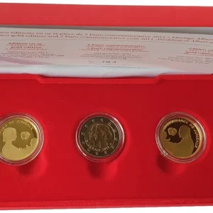Monaco Premium Baby - Satz 2 Euro Albert & Charlene + 2 x 1/10 Oz Goldmedaille 2011/2014 im Etui Letzte Chance