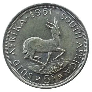 Südafrika 5 Shilling Silbermünze Springbock 1951 - König George VI Exklusiv
