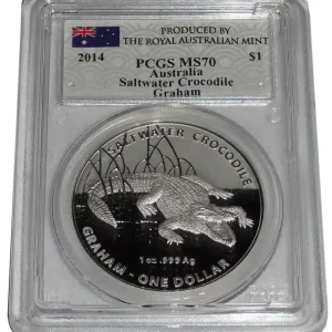 Australien 1 Oz Silber Salzwasser - Krokodil 2014 Graham PCGS MS - 70 Kracherpreis