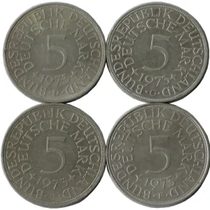 Wochenendangebot BRD: 5 DM Umlaufmünzen Silber DFGJ 1973 Komplettsatz