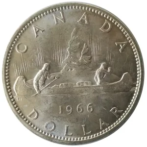 Kanada Silberdollar 1966 Pelzhändler Indianer im Kanu Gratis Versand