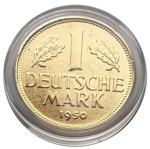 Handgefertigt 1 DM Münze 1950 vergoldet in Münzkapsel