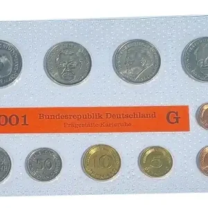 BRD: 12,68 DM Kursmünzensatz 2001 G Karlsruhe - Original Noppenfolie Knallerangebot