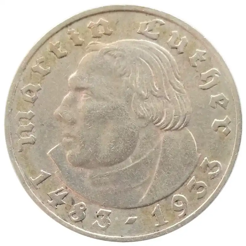 Top-Preis Deutsches Reich 2 Reichsmark Silber Martin Luther 1933 A