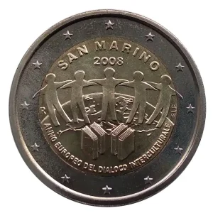 San Marino 2 Euro Gedenkmünze Europäisches Jahr des Interkulturellen Dialogs 2008 in Münzkapsel Billig