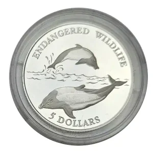 Niue Silbermünze Delfine Bedrohte Tierwelt 1992 - Polierte Platte in Münzkapsel Mengenrabatt
