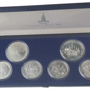 Weltweiter Versand 40 Rubel Silbermünzen - Satz Olympiade 1980 Moskau im Etui
