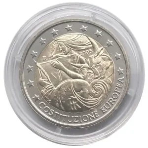 Billig 2 Euro Italien 2005 Europäische Verfassung Bankfrisch in Münzkapsel