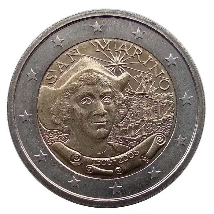Neu Im Sortiment San Marino 2 Euro Gedenkmünze Christoph Kolumbus 2006 in Münzkapsel