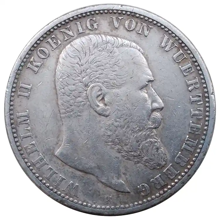 Aktuell Deutsches Kaiserreich 5 Mark Silber Wilhelm II König von Württemberg 1907 F