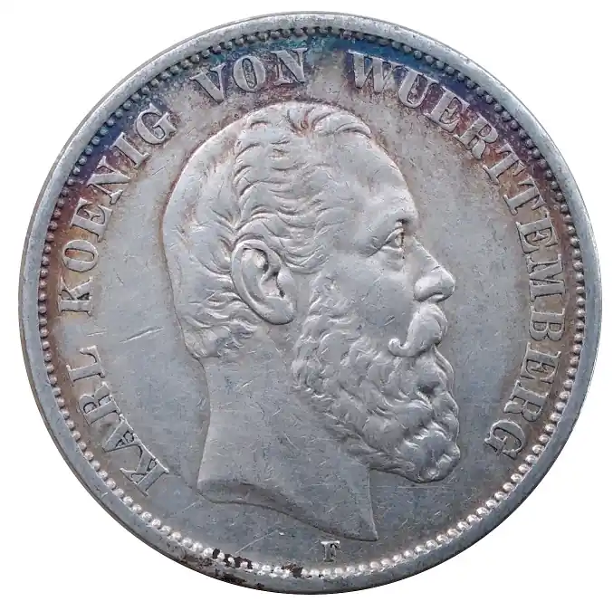 Letzte Chance Deutsches Kaiserreich 5 Mark Silber Karl König von Württemberg 1875 F
