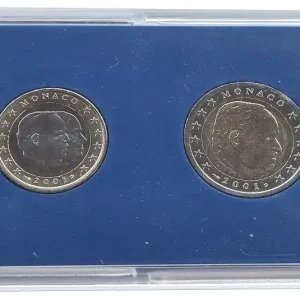 Top-Seller Monaco 1 & 2 Euro Fürst Rainier 2001 Stempelglanz im Acryletui