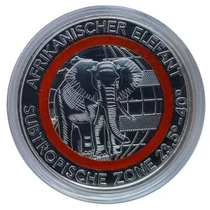 Kracherpreis Gedenkprägung Afrikanischer Elefant Subtropische Zone 2018 mit Polymerring in Orange