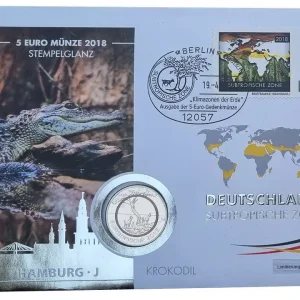 Sonderaktion BRD: Numisbrief Krokodil - 5 Euro Bimetall Subtropische Zone J mit Polymer - Ring 2018