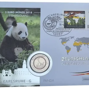 BRD: Numisbrief Panda - 5 Euro Bimetall Subtropische Zone G mit Polymer - Ring 2018 Super-Preis