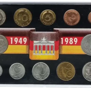 Geprüft Münzsatz Deutschland - DDR Wiedervereinigung 1949 - 1989 im Plexietui