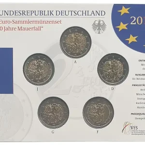 5 x 2 Euro Mauerfall 2019 ADFGJ Stempelglanz Gedenkmünzen - Set im Blister aus Deutschland Sonderaktion