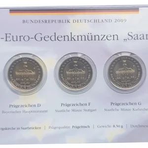 Günstig BRD: 5 x 2 Euro Münzen ADFGJ Ludwigskirche in Saarbrücken 2009 im Folder