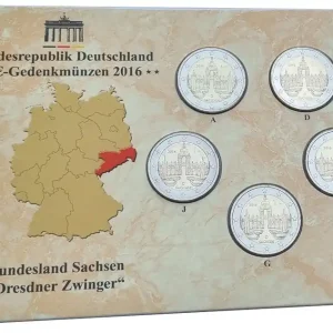 BRD: 5 x 2 Euro Münzen ADFGJ Dresdner Zwinger 2016 im Folder Markenware
