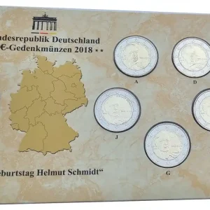 BRD: 5 x 2 Euro Münzen ADFGJ Helmut Schmidt 2018 im Folder Expressversand