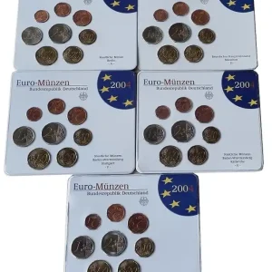Zertifiziert BRD: 5 x 3,88 Euro Kursmünzensatz ADFGJ 2004 Stempelglanz - Original Blisterverpackung