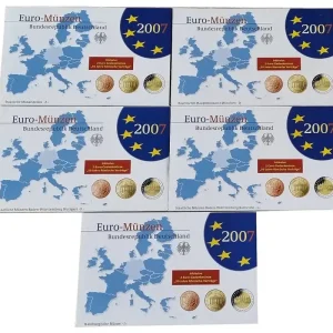 BRD: 5 x 5,88 Euro Kursmünzensatz ADFGJ 2007 Spiegelglanz - Original Blisterverpackung Bestpreis