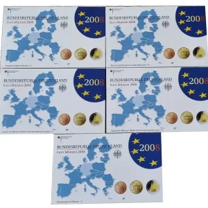 BRD: 5 x 5,88 Euro Kursmünzensatz ADFGJ 2008 Spiegelglanz - Original Blisterverpackung Direkt Vom Hersteller