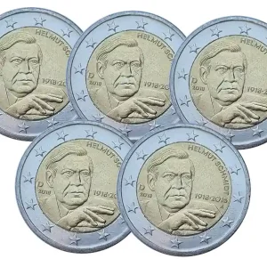 BRD: 5 x 2 Euro Münzen ADFGJ Helmut Schmidt 2018 lose Bankfrisch Kostenloser Rückversand