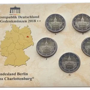 BRD: 5 x 2 Euro Münzen ADFGJ Schloss Charlottenburg 2018 im Folder Kostenloser Versand