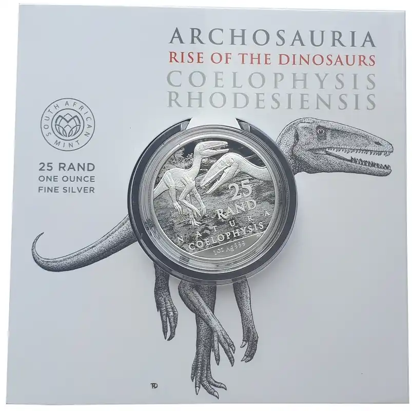 Südafrika 1 Oz Silber Coelophysis 2020 Dinosaurier Blisterkarte nur 15.000 Stück ! Mega-Angebot