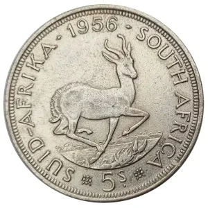 Jetzt Zugreifen Südafrika 5 Shilling Silbermünze Springbock 1956 - Queen Elizabeth II