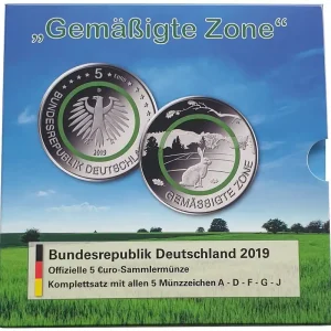 Preisreduziert BRD: 5 x 5 Euro Gemäßigte Zone 2019 ADFGJ Stempelglanz im Blister