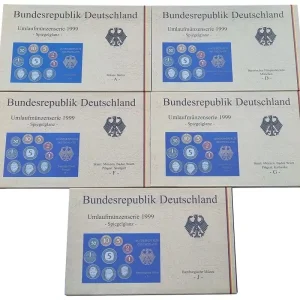 Sale BRD 5 x 12,68 DM Kursmünzensatz ADFGJ 1999 - Spiegelglanz OVP