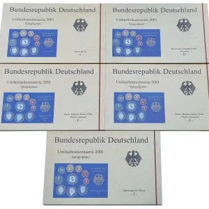 BRD 5 x 12,68 DM Kursmünzensatz ADFGJ 2001 - Spiegelglanz OVP Top-Qualität