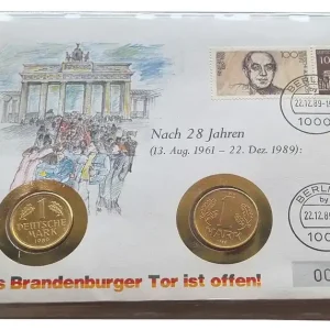 1 DM u. 1 DDR Mark vergoldet Mauerfall Numisbrief Schnäppchen