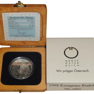 Österreich 100 Schilling Silbermünze Kronprinz Rudolf 1998 PP Angebot