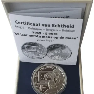 Neu 5 Euro Silber - Belgien 50 Jahre Mondlandung - Erster Mensch auf dem Mond 2019 PP