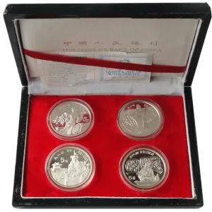 China 4 x 5 Yuan Silber Große Persönlichkeiten 1989 Polierte Platte COA mit Etui Direktkauf