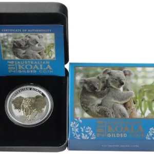 Australien 1 Oz Silber Koala 2014 vergoldet Gilded im Etui Schnäppchen