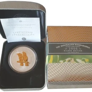 Kostenfreie Lieferung 1 Oz Silber Kookaburra - vergoldet (Gilded) 2006 im Etui aus Australien