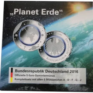 BRD: 5 x 5 Euro Blauer Planet Erde 2016 ADFGJ Stempelglanz im Blister Preis Gesenkt