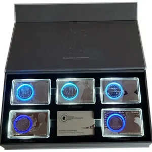 Rabatt BRD: 5 x 20 Euro Silbermünzen 2016 ADFGJ in Münzbarren 925er Silber mit LED - Leuchtetui