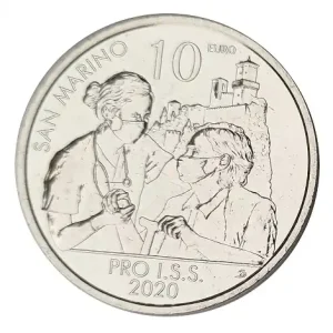Handgefertigt San Marino 10 Euro Münze Institut für Soziale Sicherheit (Corona Pandemie) 2020 Lose