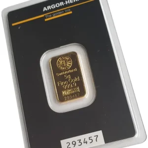 5 gr Goldbarren Argor Heraeus Schweiz 999,9/1000 Feingold im Blister Sale
