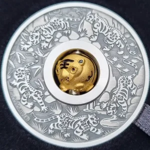 Direktkauf Tuvalu 1 Oz Silber Rotating Charm Tiger Antik Finish 2022